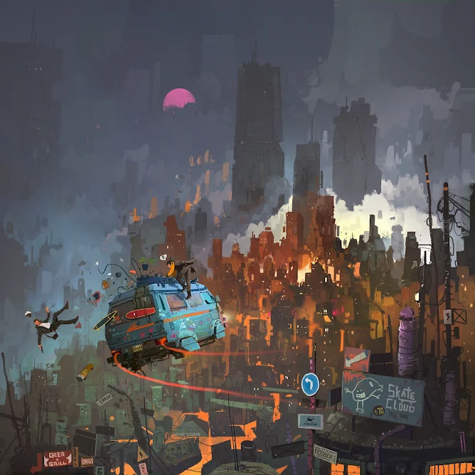 VW Type 25 Cyberpunk Hover-Van - Illustration by Ismail Inceoglu