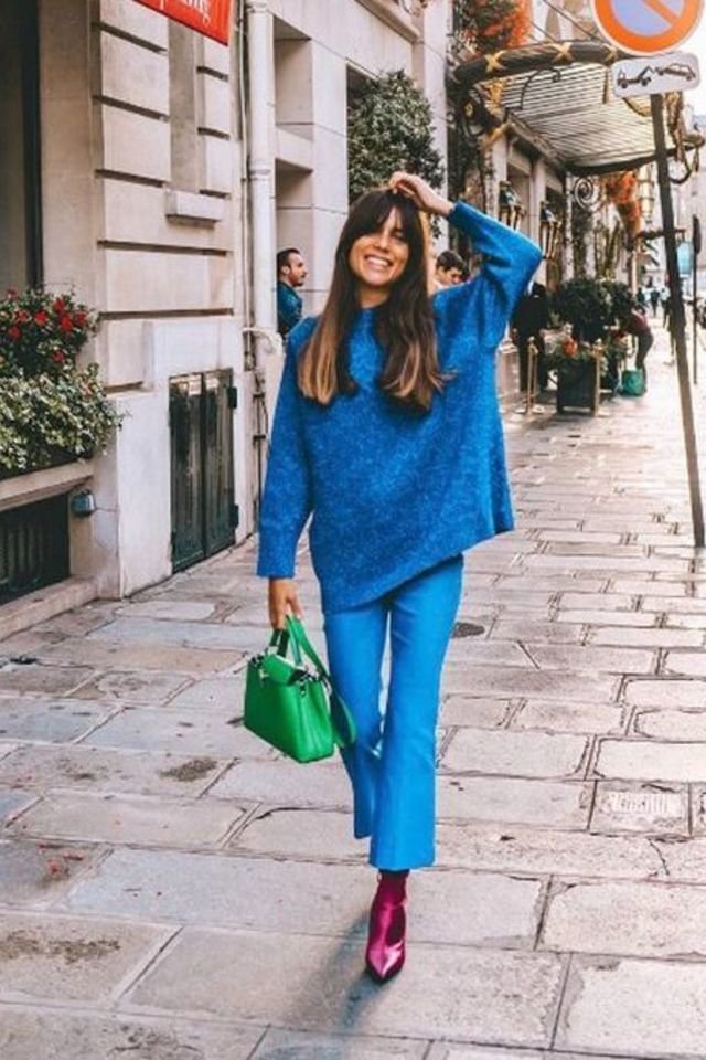 green and blue street style