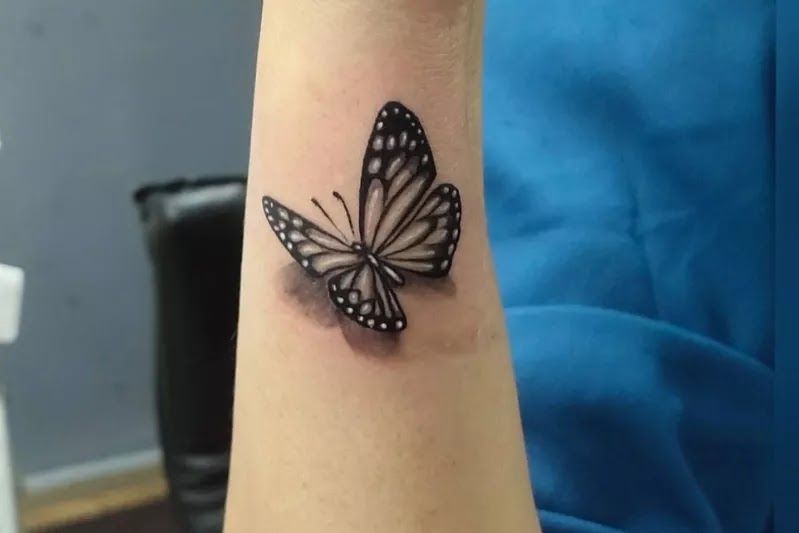 Butterfly black and white tattoo 3d men.