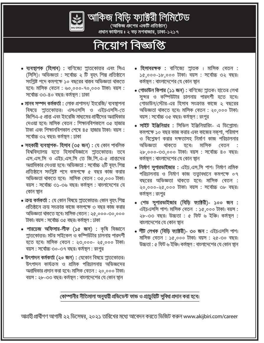 আকিজ গ্রুপ এর নতুন নিয়োগ বিজ্ঞপ্তি প্রকাশ-২২,১২ BDJOBS SITE