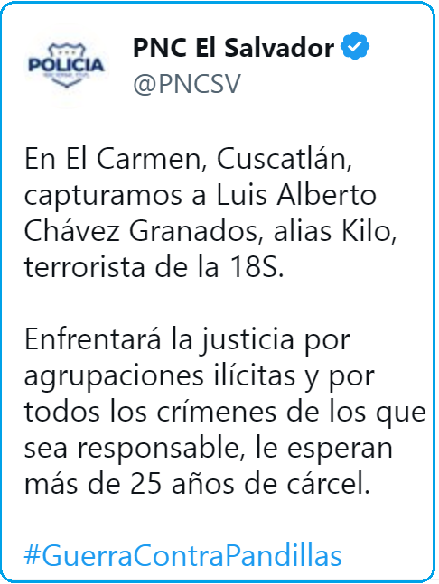 El Salvador: Capturan a alias «Kilo»