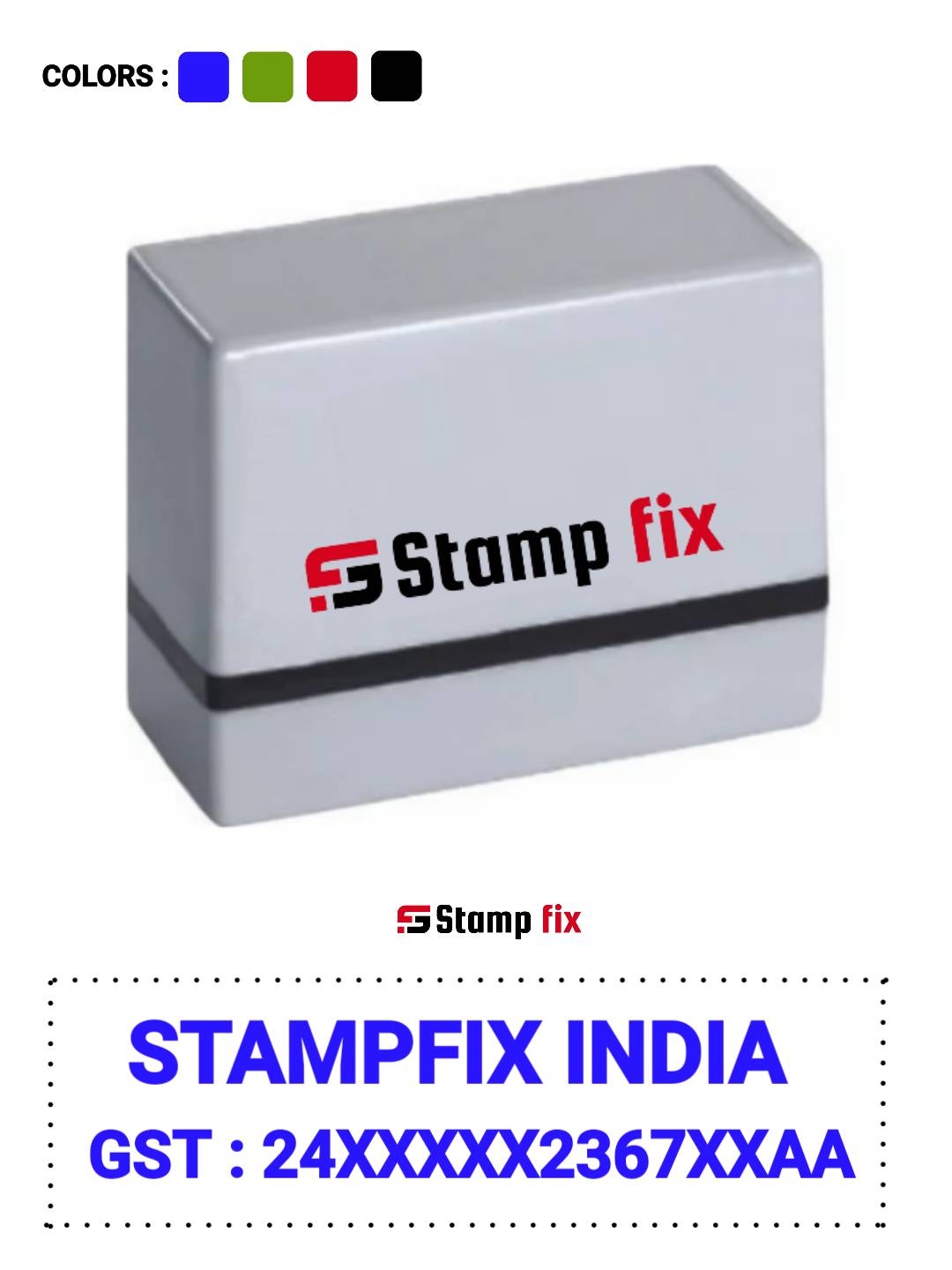 Pre Ink GST stamp, business stamp, incometax stamp, Gst logo stamp, personal stamp, executive stamp, owner stamp, director stamp, patner stamp , firm stamp, easy stamp, shop stamp, business marking stamp, Stamp by StampFix, a self-inking stamp with high-quality impressions
in India, nylon stamp, rubber stamp, pre ink stamp, polymer stamp, urgent stamp