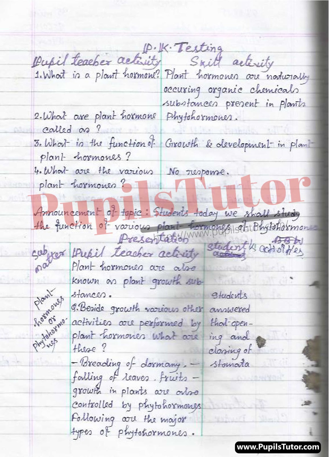 Mega Teaching Skill Phytohormones Lesson Plan For B.Ed And D.el.ed In English Medium Free Download PDF And PPT (Power Point Presentation And Slides) – (Page And Image Number 2) – PupilsTutor