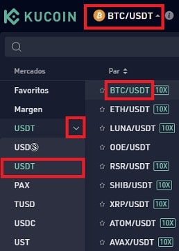 Intercambiar Bitcoin por USDT para comprar BASIC en Kucoin