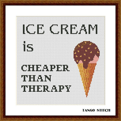 Ice cream is cheaper than therapy funny cross stitch pattern