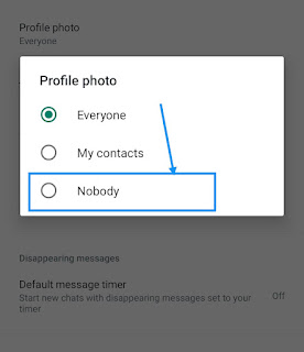 Select profile photo display setting as 'Nobody'