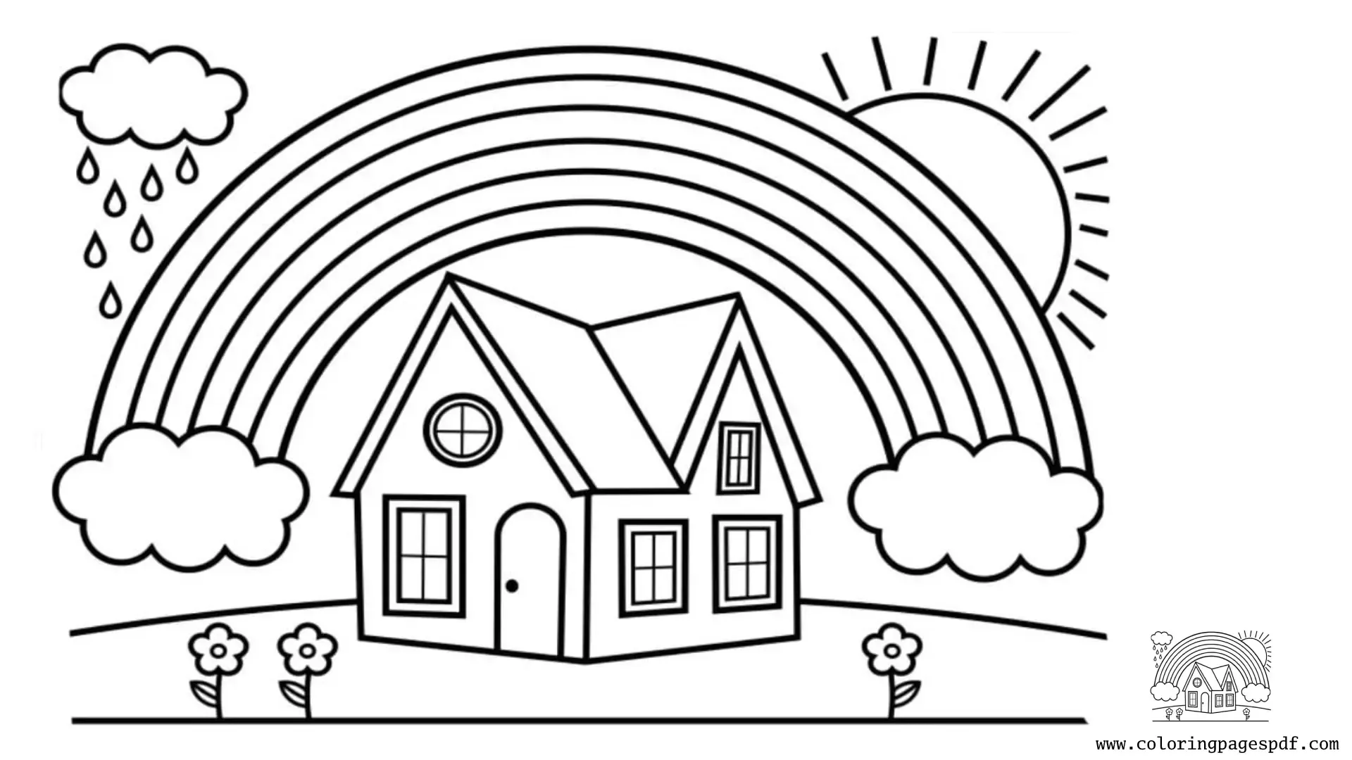 Coloring Pages Of A Rainbow Behind A House