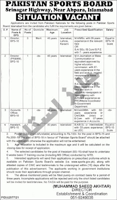 Pakistan Sports Board Islamabad Jobs 2021