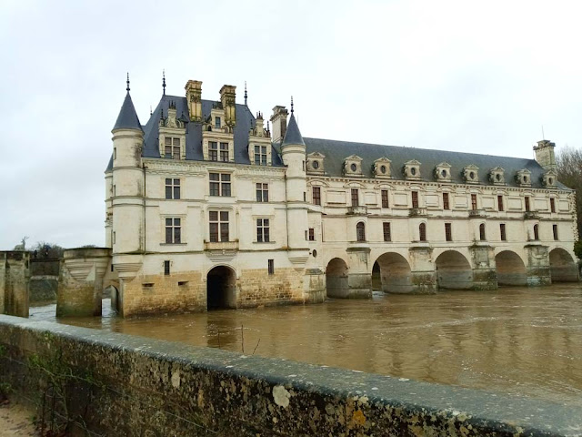 Winter river levels at Chenonceau on the Cher, Indre et Loire, France. Photo by Loire Valley Time Travel.