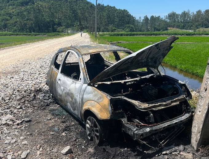 Veículo fica destruído pelas chamas