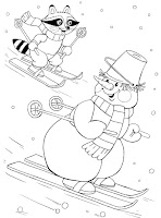 Snowman and raccoon coloring page