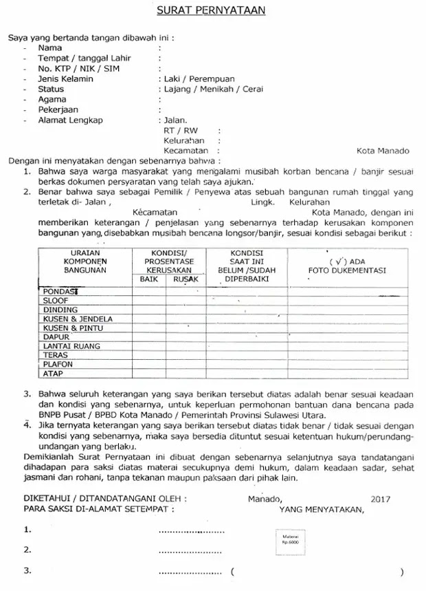 surat keterangan banjir dari desa