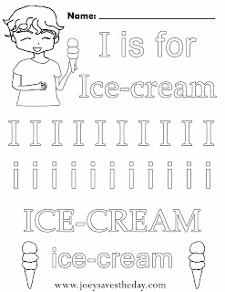 I is for ice-cream worksheet