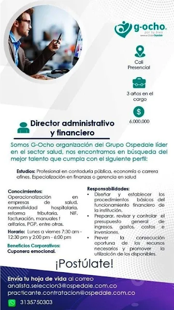 📂 Empleo en Cali HOY como director administrativo y financiero 💼 |▷ #SiHayEmpleo