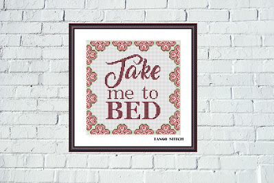 Take me to bed funny romantic cross stitch pattern