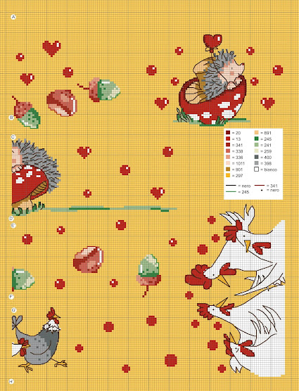 Schema punto croce - tovagliette, portapane ,americano con  gnomi, funghi e castagne
