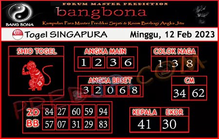 Prediksi Bang Bona SGP Minggu 12 Februari 2023