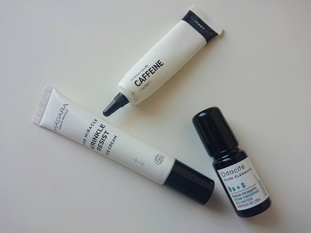 Odacité Ba+S Serum Concentrate, Madara Time Miracle Eye Cream, The Inkey List Caffeine