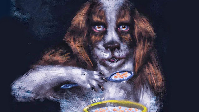 La historia del Perro comiendo cereal con cuchara.