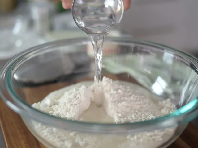 mix water and flour into a shaggy dough