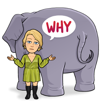 Cartoon mole with elephant saying "why?"
