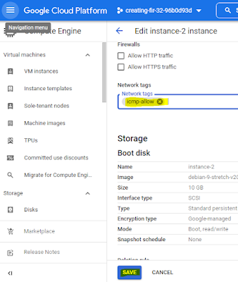 icmp algae services  GCP, Scroll down, and under network tags, enter "icmp-allow", hit enter to confirm the tag, the click Save at the bottom to confirm