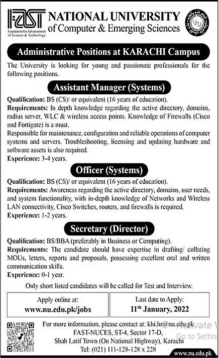 National University of Computer & Emerging Sciences Jobs 2022 | Latest Job in Pakistan