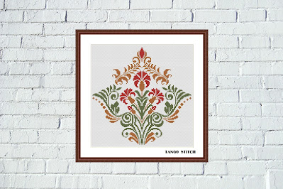 Victorian flower ornament cross stitch embroidery pattern