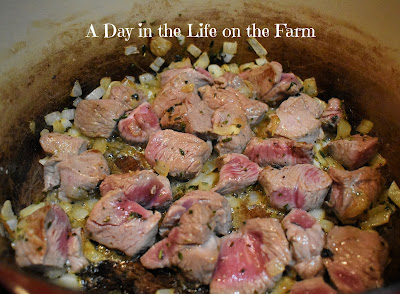 Lamb and aromatics cooking