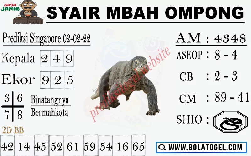 Syair Mbah Ompong Singapore Rabu 02-02-2022