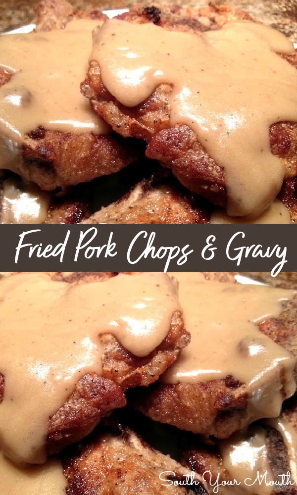 Fried Pork Chops & Country Gravy! A Southern-style recipe for perfectly cooked country fried pork chops with velvety homemade pan gravy.