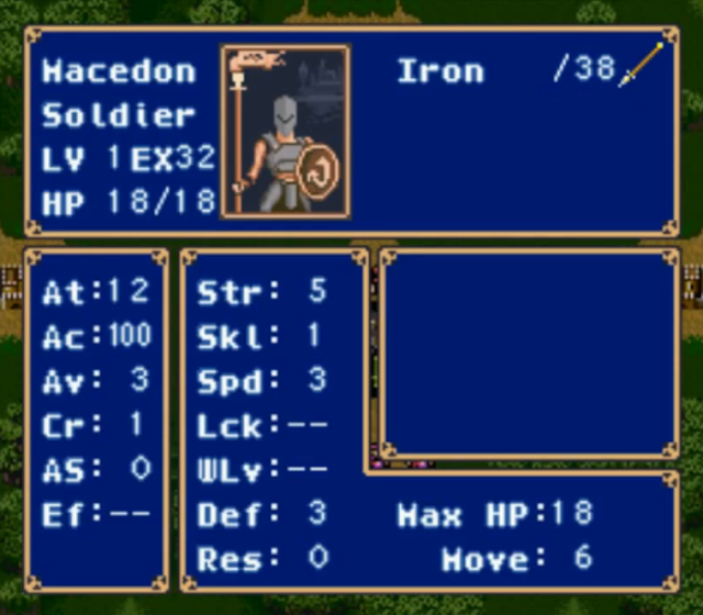 Fire Emblem Mystery of the Emblem Soldier class stats