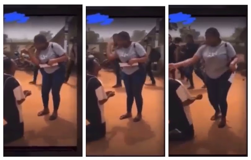 You could not change my hair and You want to marry me- Lady laments as she slaps her boyfriend who proposed to her (Video)