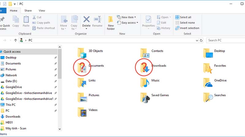 Mất thư mục Documents, mất thư mục Downloads
