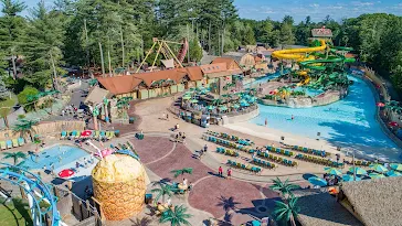 Aerial view of Castaway Island water park at Canobie Lake Park