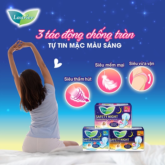 Mall Shop [ kao.official.store ] [Mã FMCGMALL -8% đơn 250K] Combo 4 gói Băng vệ sinh Laurier Safety Night Đêm Siêu An Toàn 35cm 4 miếng