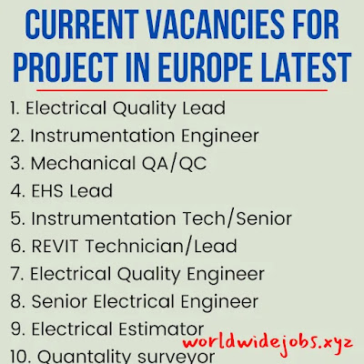 Current vacancies for project in Europe Latest