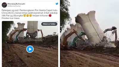 Ngeri! Detik-Detik Video Tiang Pancang Kereta Cepat Timpa Excavator