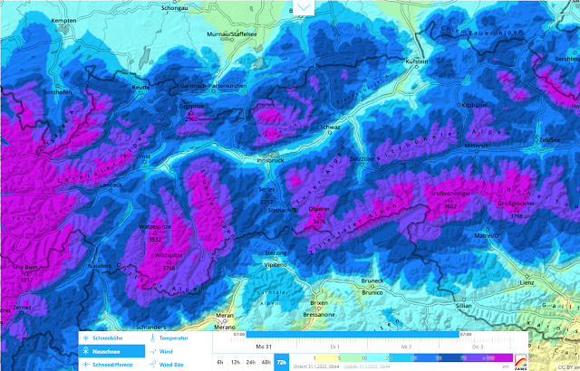 72h-Neuschneeprognose ab Montag, 31.01.2022