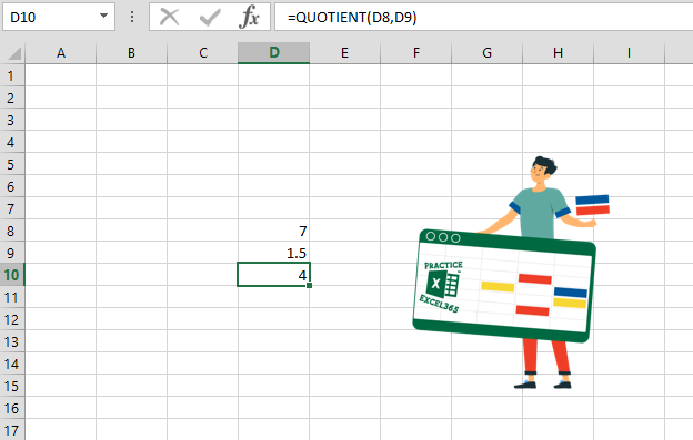 شرح صيغة الدالة QUOTIENT في برنامج مايكروسوفت Excel