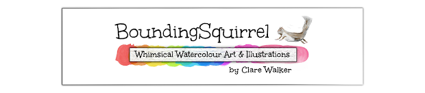 BoundingSquirrel-Watercolour Art by Clare Walker