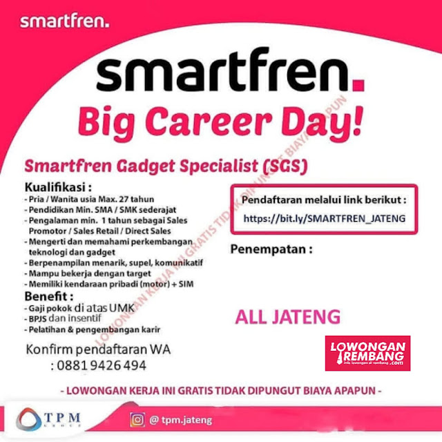 Lowongan Kerja Pegawai Smartfren All Jateng