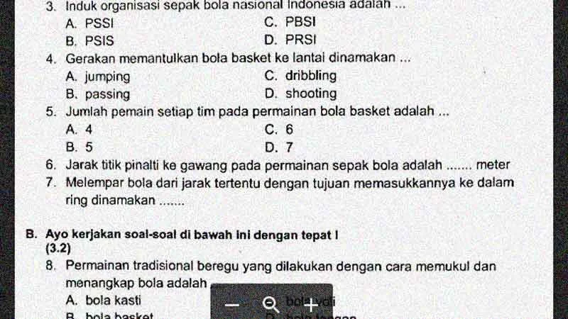 Soal PAS Semester 1 Kelas 1 Mapel PJOK dan Kunci Jawabannya