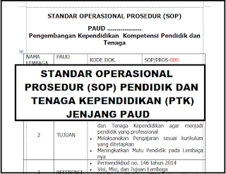 Standard Operasional Prosedur (SOP) Pendidik dan Tenaga Kependidikan Jenjang PAUD