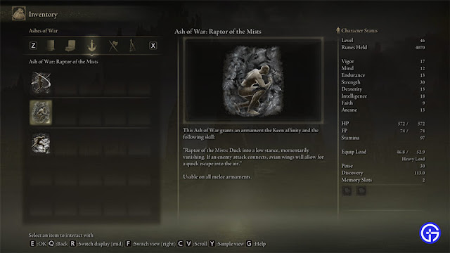 Elden Ring: How To Get Raptor Of The Mists Ashes Of War