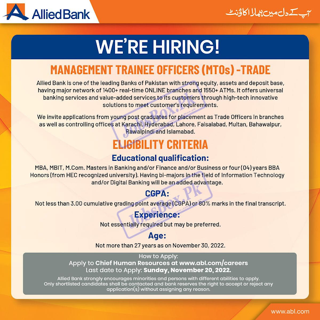 Allied Bank Limited ABL Jobs 2022 – Bank Jobs 2023
