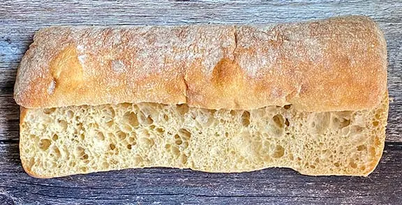 Sliced ciabatta bread.