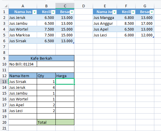 Contoh Rumus VLOOKUP Kombinasi IFNA