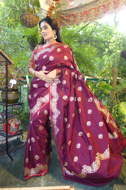 Ektara silk banarasi saree with a scallop border