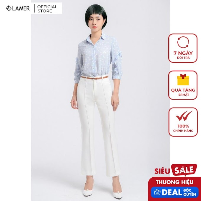 Mall Shop [ lamer.fashion ] Áo sơ mi cổ đức,tay bèo VIEN TRAN V61H19H012 (Trắng/Xanh da trời)